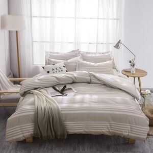 Merryfeel Cotton Duvet Cover Set, 100% Cotton Seersucker Full/Queen Khaki